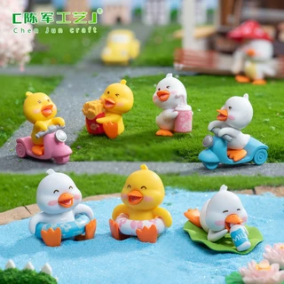 A029 (ชุด 6 ตัว, 5 ตัว) ตุ๊กตาจิ๋ว ตุ๊กตุ่นจิ๋วเป็ดสีเหลืองในชุดกันฝน สำหรับแต่งบ้าน แต่งโต๊ะทำงาน