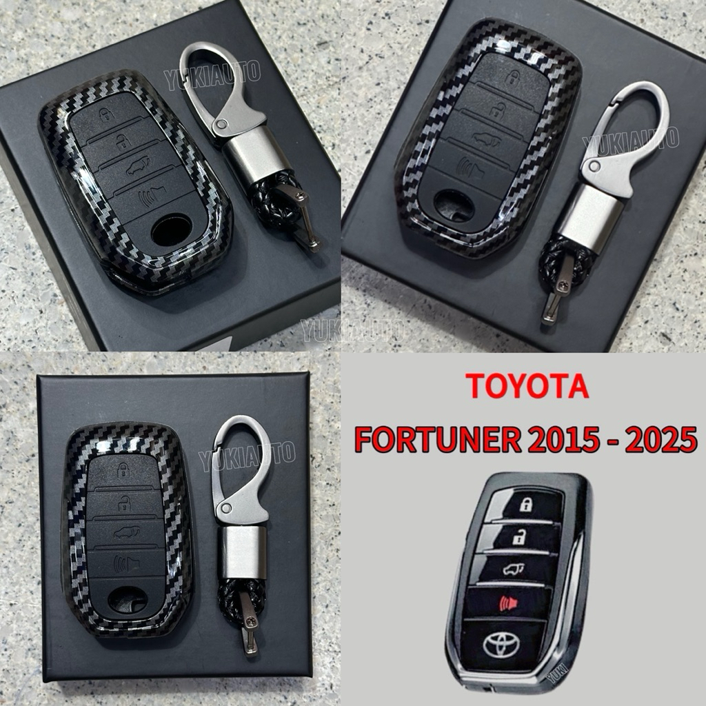 Carbon Key Case TY8 ตรงรุ่น TOYOTA TOYOTA FORTUNER 2015-2025 เคสเคฟล่าดำเงา (พร้อมพวงกุญแจ)