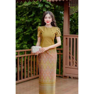 TG14 ชุดเซท 2 ชิ้น (เสื้อ+กระโปรง)ผ้าไหมญี่ปุ่นพิมพ์ลายไทย ทรงสวยแพทเทริน์เป๊ะ พร้อมส่งฟรีปลายทาง