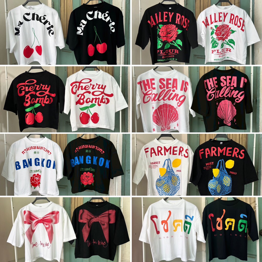 เสื้อยืด Oversize Crop top เนื้อผ้าCotton พร้อมส่ง 50ลาย