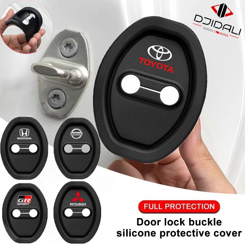 4pcs ฝาครอบล็อคประตูรถยนต์ ยางนุ่มป้องกันกระแทก สำหรับ TOYOTA HONDA NISSAN MITSUBISHI แผ่นรองกันสะเทือนสากล