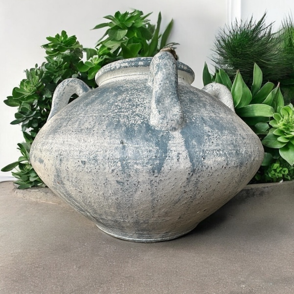 Vaseแจกันดินเผาทรงลูกจันทร์ วินเทจสไตล์ มีหู 4 หู ขนาด 30 x 21 cm.