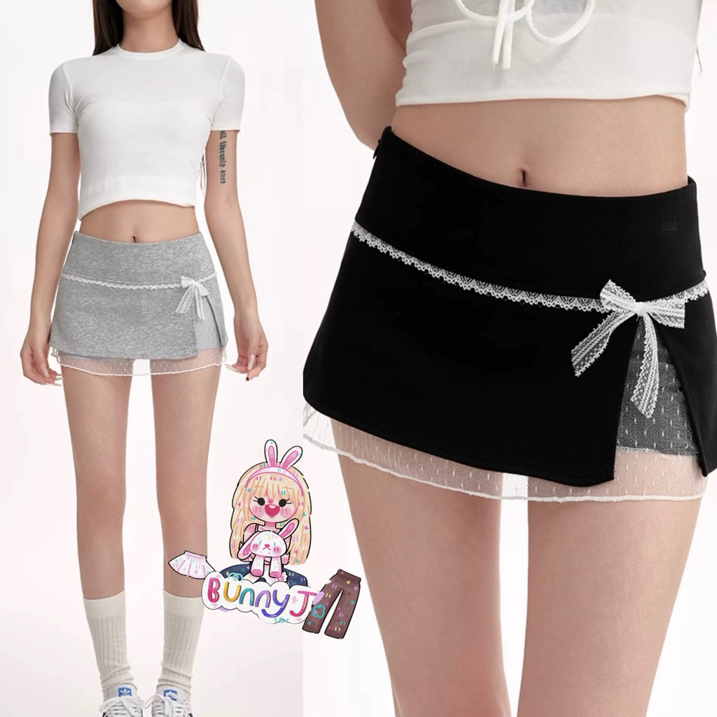 BunnyJ. กระโปรงทรงเอ ผ้าใส่สบาย🤍 พร้อมส่งในไทย งานผ้าดีมีซับใน ดีเทลแหวกข้างมีลูกไม้รอบๆ