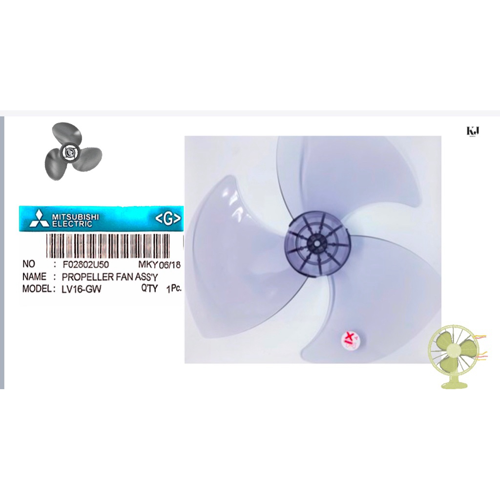 ใบพัดพัดลม 16 นิ้ว Mitsubishi มิตซูบิชิ รุ่น LV16-GW R16-GW 3 แฉก ของแท้ 100%
