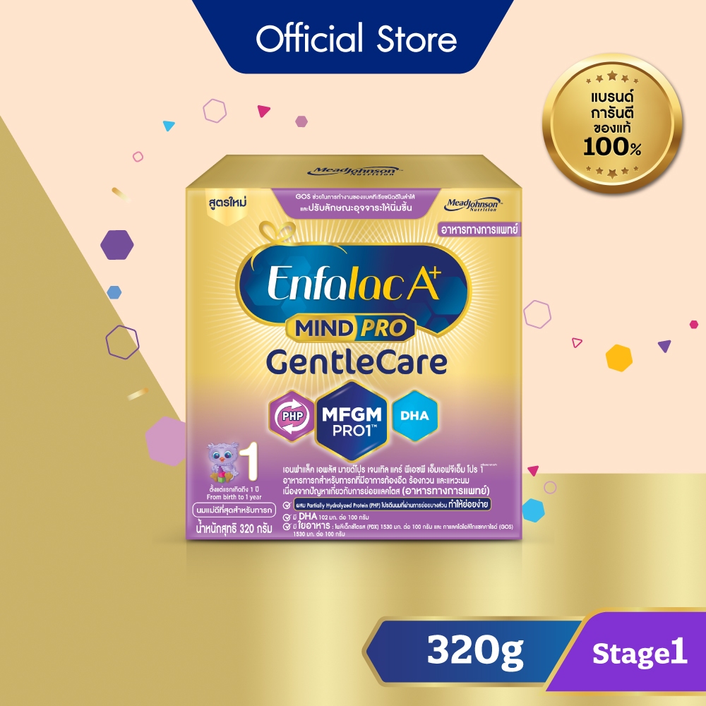 นมผง เอนฟาแล็ค เอพลัส มายด์โปร เจนเทิล แคร์ สูตร1 (320 กรัม) Enfalac A+ MindPro Gentle Care Stage1 (