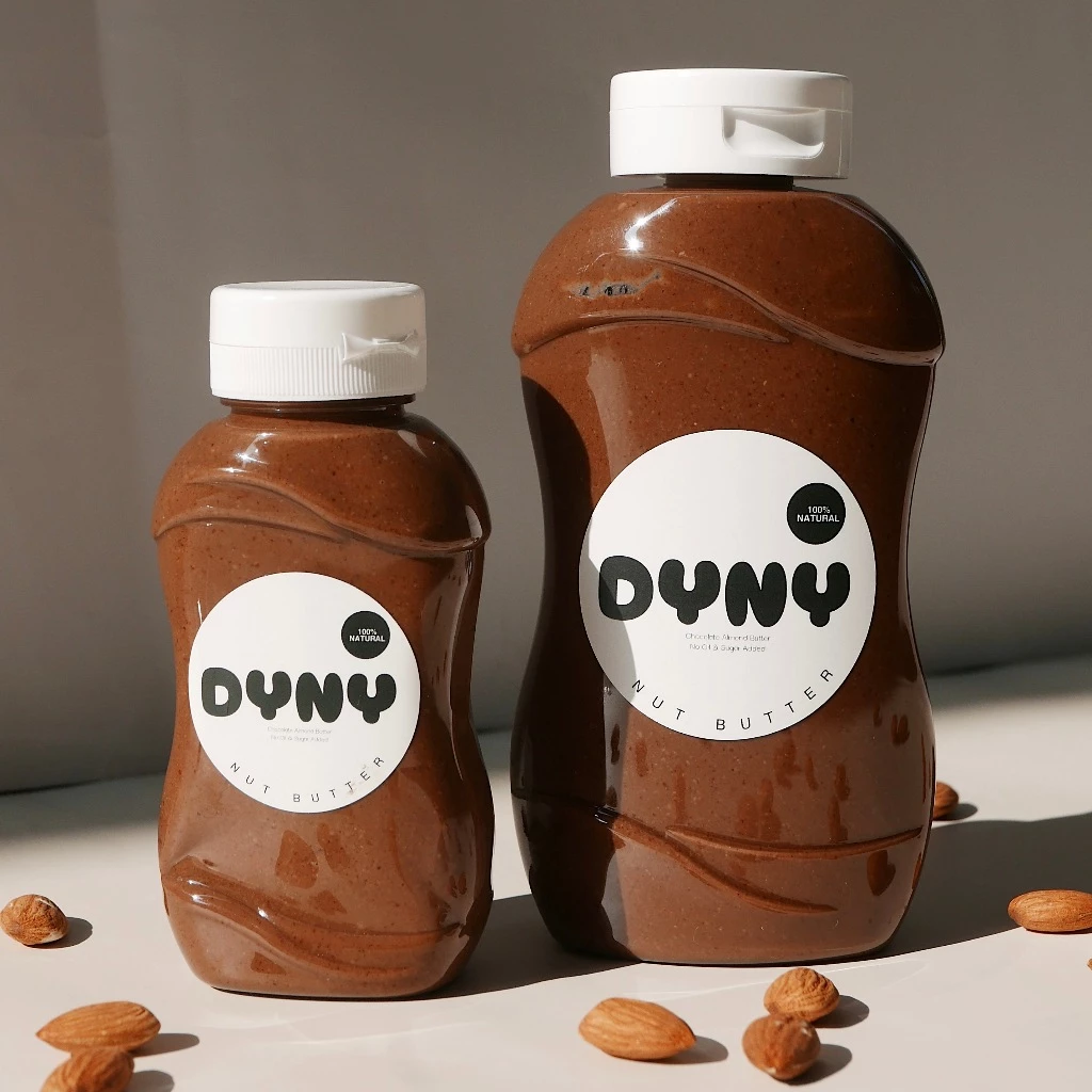 DyNy Chocolate Almond Butter เนยถั่วอัลมอนด์รสชอกโกแลต ไม่ใส่น้ำตาล ไม่ใส่น้ำมัน ทำจากอัลมอนด์และ cocoa powder หวานน้อย