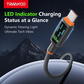 TRANYOO สายชาร์จเร็วมือถือ 240W TYPE-C เอฟเฟกต์แสงแบบไดนามิก ชิป E-MARKER lig&tning 36W