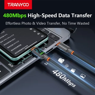 TRANYOO สายชาร์จเร็วมือถือ 240W TYPE-C เอฟเฟกต์แสงแบบไดนามิก ชิป E-MARKER lig&tning 36W