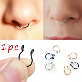 ห่วงจมูก ไม่ต้องเจาะ Fake Septum Medical Titanium Nose Ring Silver Gold Body Clip - 1 ชิ้น
