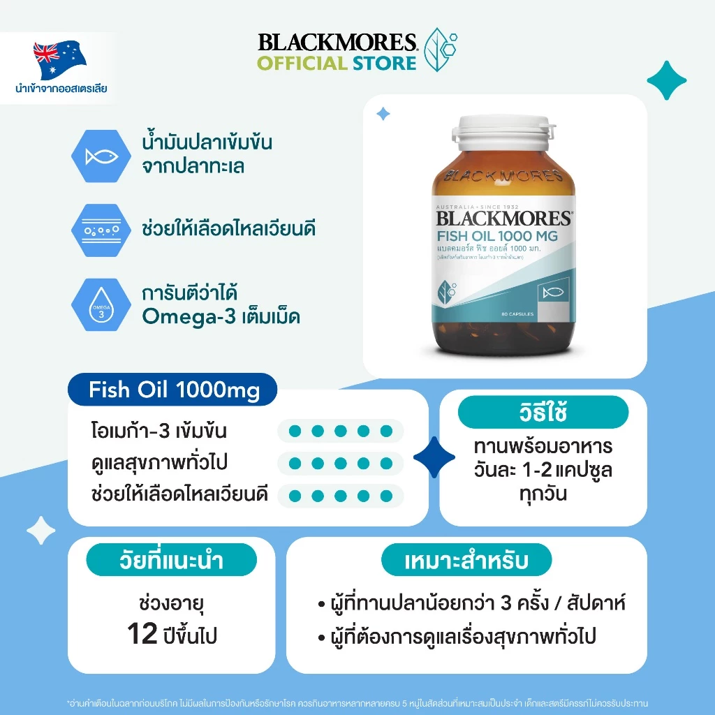 Blackmores Fish Oil 1000mg (80 caps) แบลคมอร์ส ฟิช ออยล์ 1000 มก. (80 แคปซูล) thumbnail 5