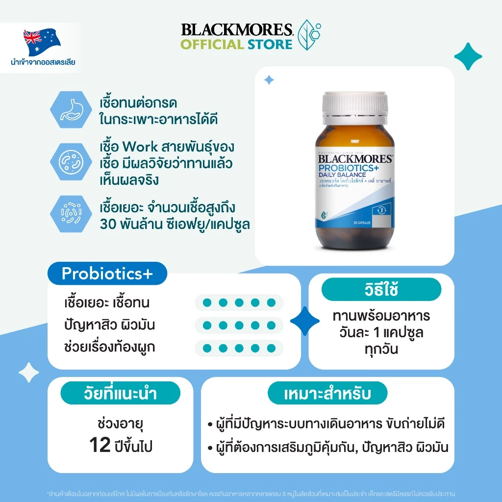 Blackmores Probiotics + Daily Balance (30 caps) แบลคมอร์ส โพรไบโอติกส์ + เดลี่ บาลานซ์ (30 แคปซูล) thumbnail 5
