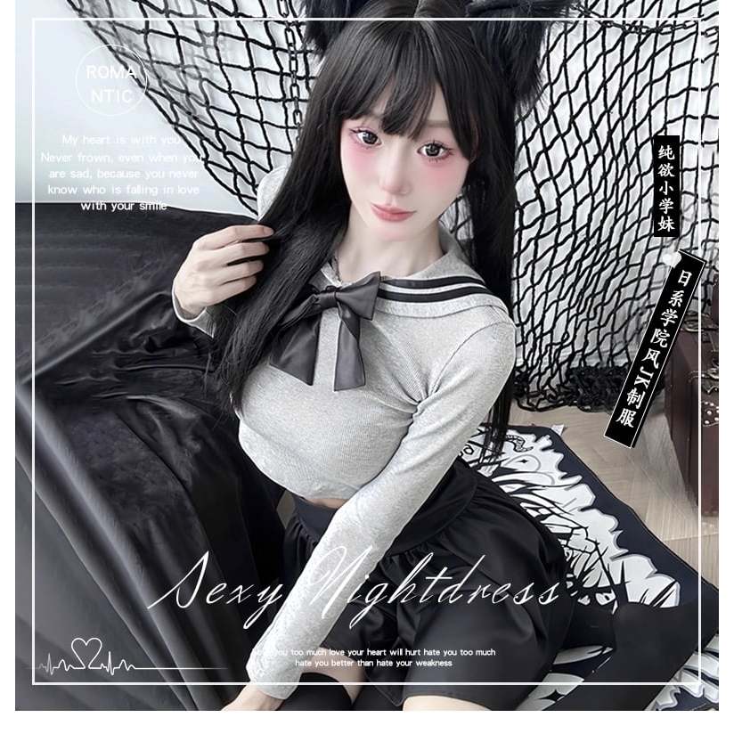 พร้อมส่งในไทย ส่งด่วน ชุดนักเรียนญี่ปุ่นปกกะลาสีแขนยาว ชุดนักเรียนคอสเพลย์ นักเรียนเกาหลี ชุดอาชีพ ชุดนอนไม่ได้นอน