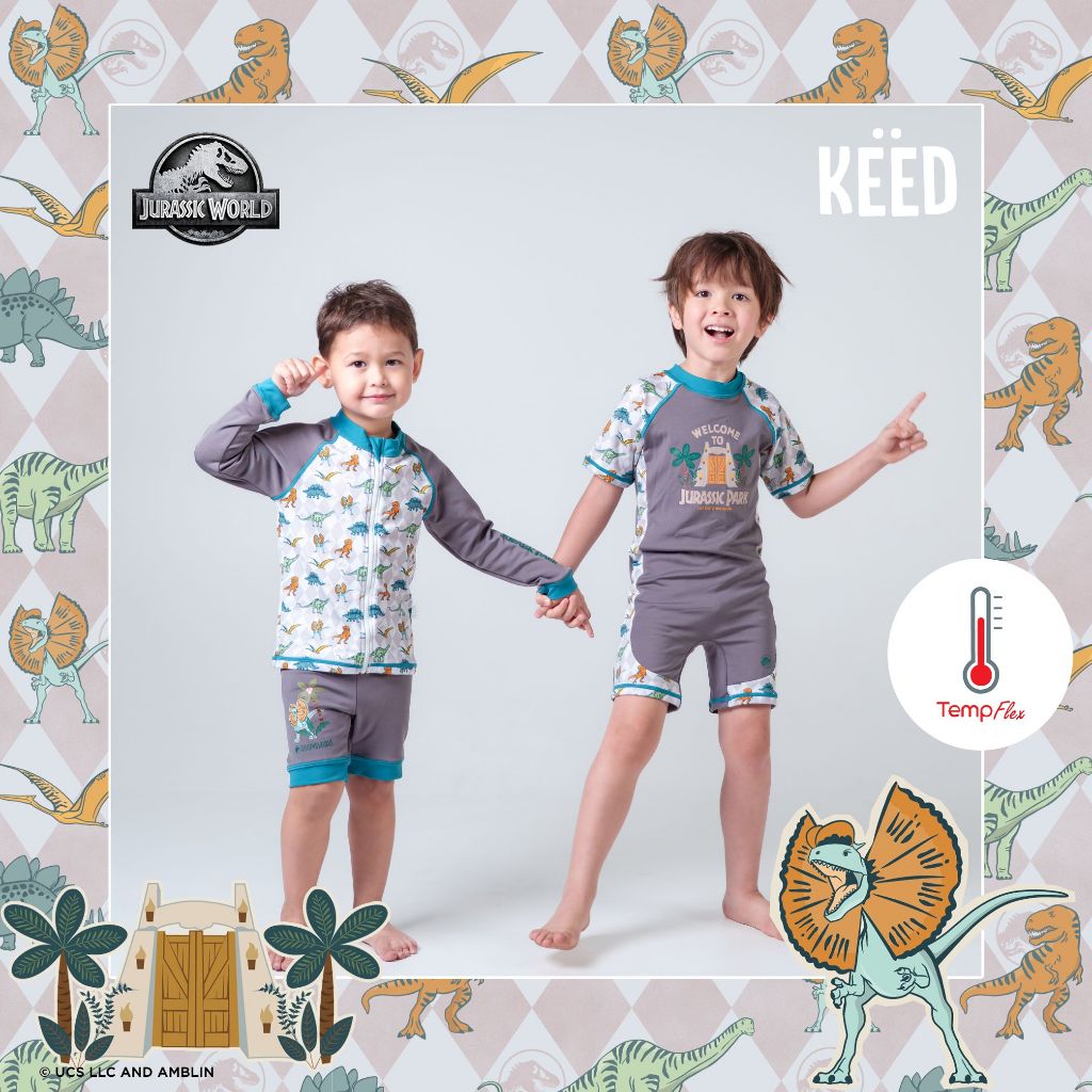 KEED X Jurassic World Collection สีเทา ชุดบอดี้สูทว่ายน้ำ และ ชุดเสื้อกางเกงว่ายน้ำ (TempFlex)