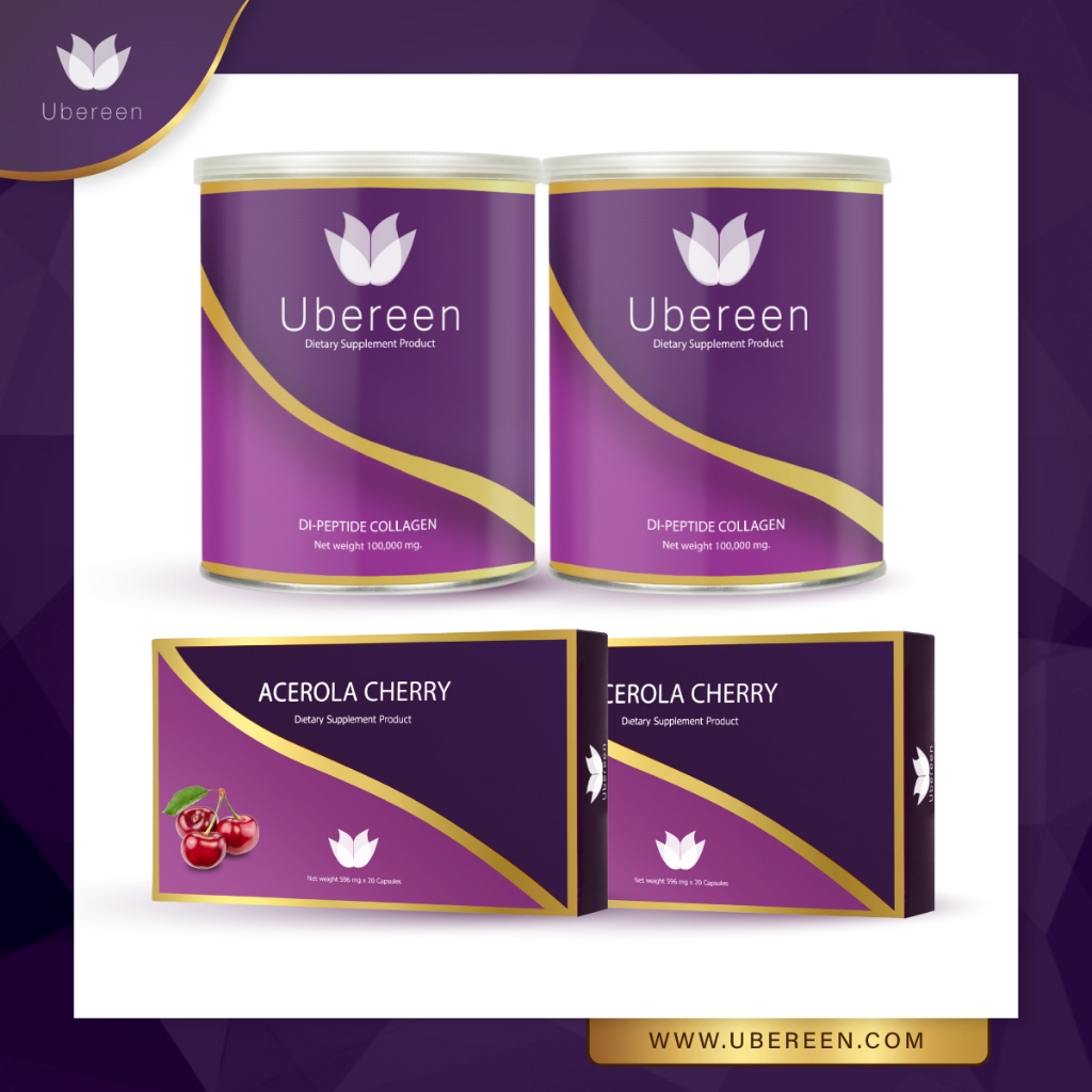 Collagen Ubereen 2 กระปุก คู่วิตามินซี 2 กล่อง 100,000mg VitC Q10 Gluta โมเลกุลเล็ก บำรุงผิว ผม