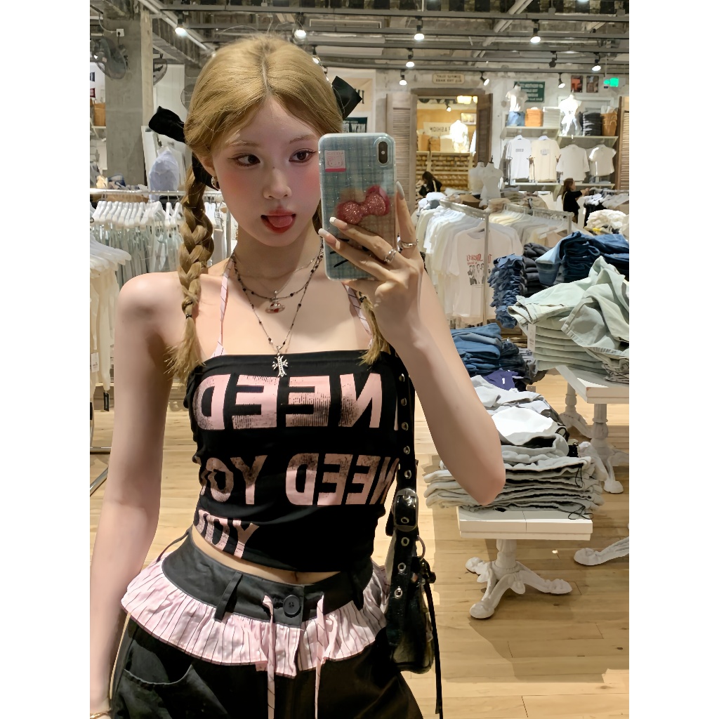 JJ Shop​ พร้อมส่ง เสื้อเกาะ + บราคล้งคอน่ารักๆ สีพื้น สกรีนตัวอักษร มีฟองน้ำ “FY5535” ราคา ถูกที่สุด ดีลบีเคเค แกลเลอรีภาพที่ 7