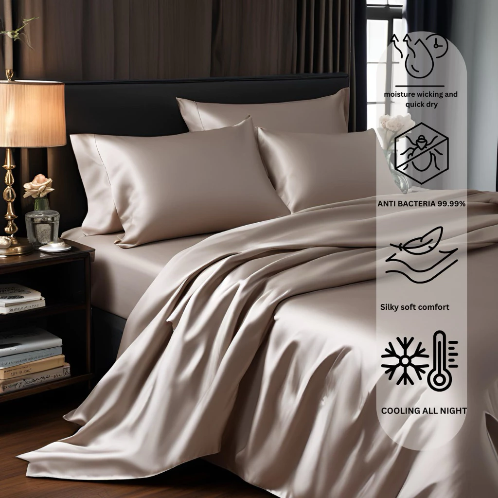 (NEW) ผ้าปูที่นอนซาติน Colling silk ผ้าปูที่นอนกันไรฝุ่น ครบไซส์ 3.5ฟุต 4ฟุต 5ฟุต 6ฟุต 7ฟุต - 12ฟุต