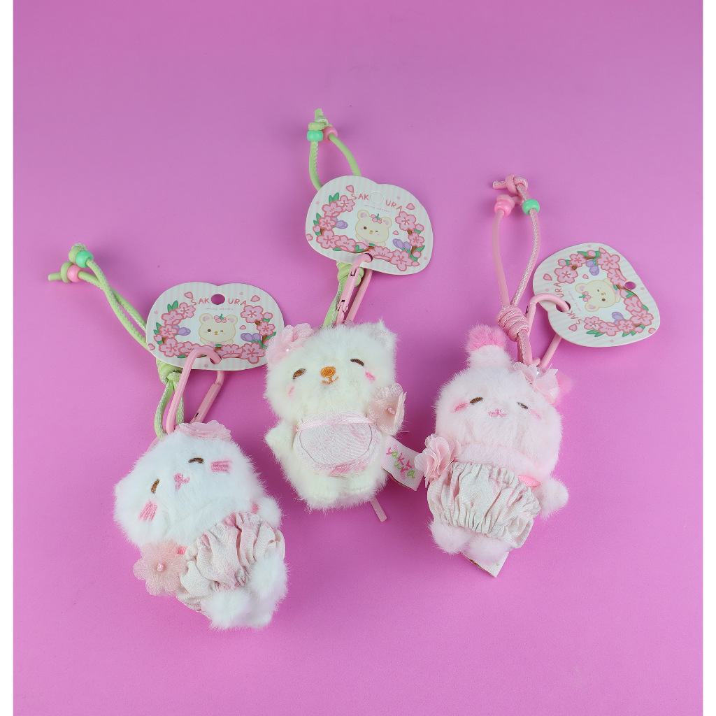 พวงกุญแจ ตุ๊กตา ยัดนุ่น น้องแมว หมี กระต่าย น่ารัก ห้อยกระเป๋า