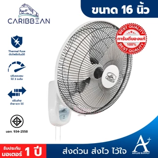 CARIBBEAN พัดลมติดผนัง คาริบเบียน 16 นิ้ว รุ่น CRB16W-RA1 เชือก 2 เส้น รับประกันมอเตอร์ 1 ปี