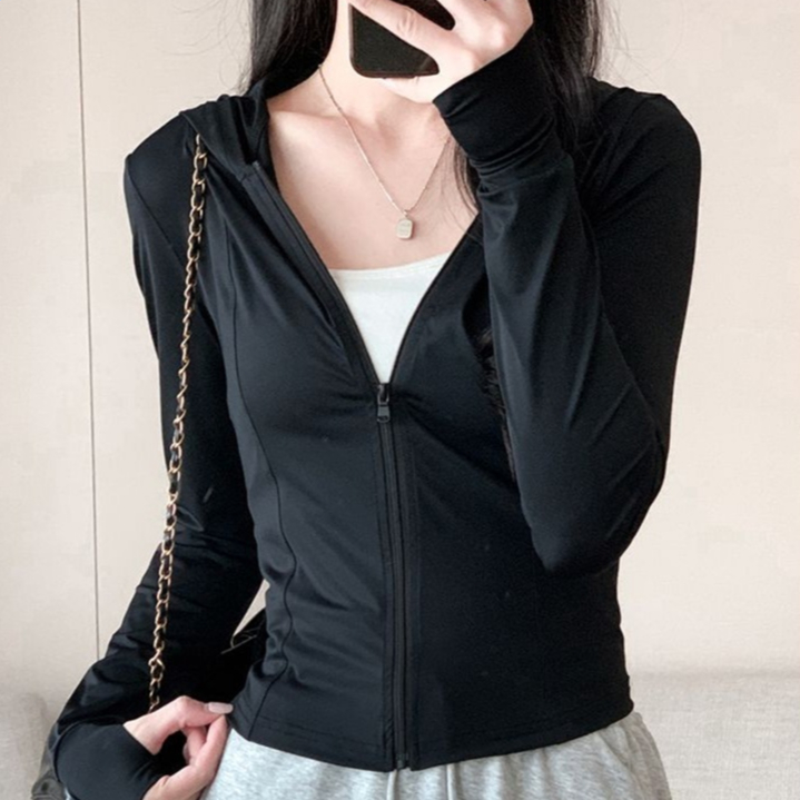 เสื้อกันแดด เสื้อสปอร์ตแขนยาว มีฮู้ด ระบายอากาศดี ป้องกันแสง กันแสงแดด แบบบาง เข้ารูป เหมาะสำหรับผู้หญิงทุกคน