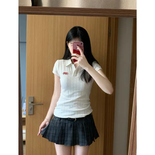 🌸พร้อ​มส่ง🌸เสื้อยืดแขนสั้นคอปก เสื้อคอปกกระดุมหน้า ผ้านิ่ม ใส่บาย มินิมอล สไตล์เกาหลี summer