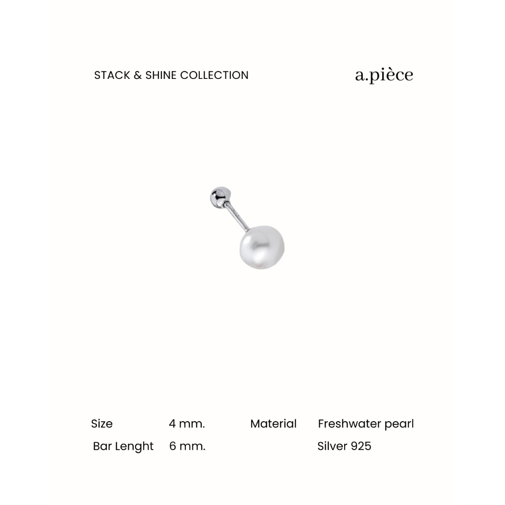 A.piece จิวมุกแท้ จิวเงินแท้ Stack & shine collection [all silver 925] Freshwater pearl piercing(890)