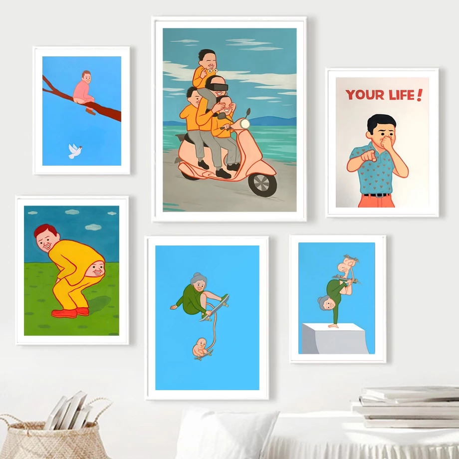 (พร้อมส่งจากไทย ภาพรวมกรอบ)Joan Cornella นิทรรศการ สองชั้น ผ้าใบ ผนัง จิตรกรรม นอร์ดิก สําหรับตกแต่งผนัง ห้องนั่งเล่น
