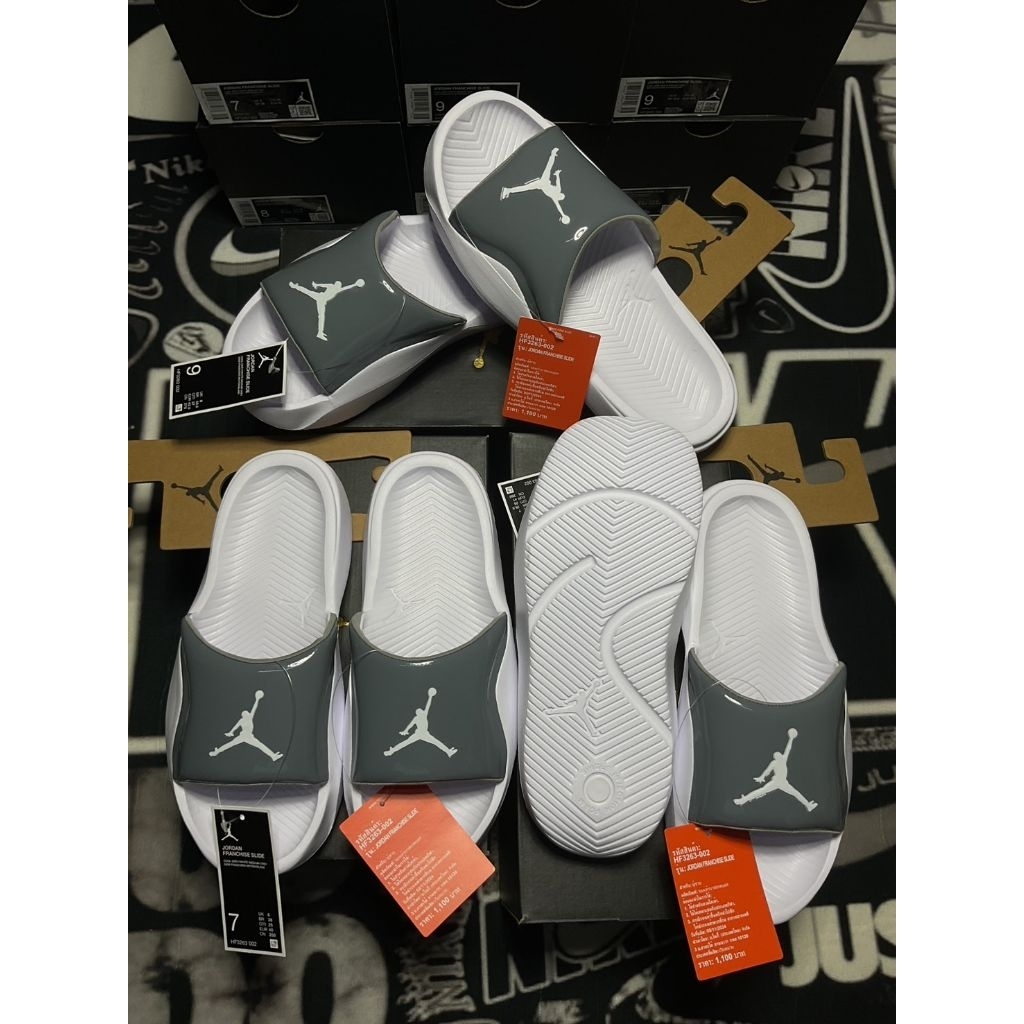 รองเท้าแตะ Nike Men's Jordan Franchise Slide Shoes - Cool Grey/Medium Grey/White / White มือ 1 ป้ายไทย