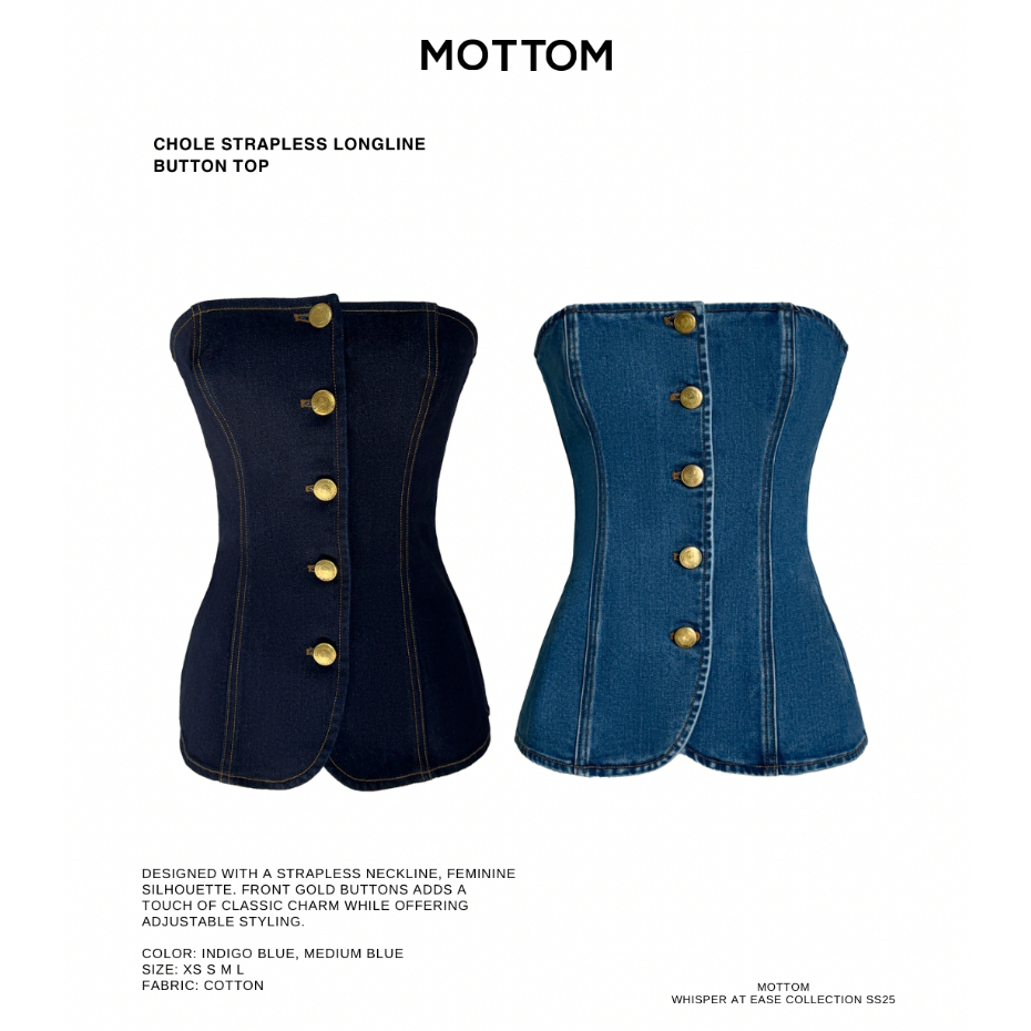 MOTTOM - CHOLE Strapless Long Line Button Top