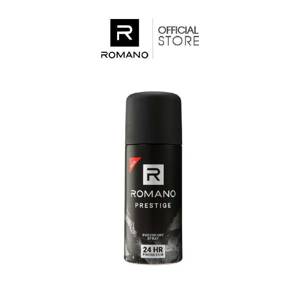 ROMANO สเปรย์ระงับกลิ่นกาย 24 ชม. กลิ่น PRESTIGE โทนวู้ดดี้ ซิตรัส (สเปรย์ระงับกลิ่นกายสำหรับผู้ชาย)