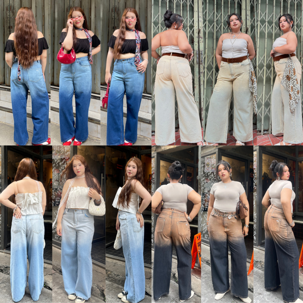 Moonjeans กางเกงยีนส์เอวสูงทรงกระบอกกลางไล่เฉดทูโทนสาวอวบ ไซซ์ใหญ่ (TWOTONE STRAIGHT JEANS) Moonstone [ Code : 1616 ]