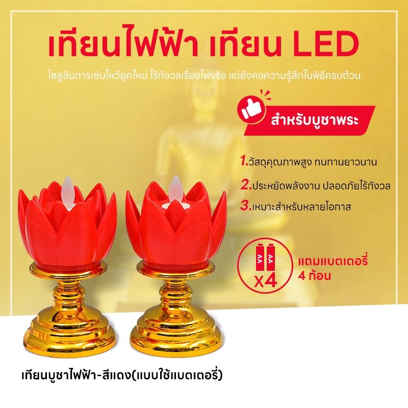 เทียนปลอมชุดกระถางธูปไฟฟ้า LED เตาเผาธูปจำลอง + เทียนถ่าน โคมดอกบัวไฟฟ้า อุปกรณ์บูชาสำหรับวัดและบ้าน