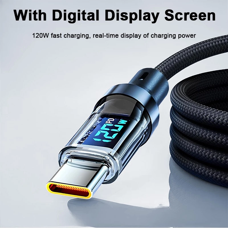 สายชาจแบตเร็ว 120W/6A สายชาร์จUSB Type C รองรับLED สายยาว1เมตร2เมตร thumbnail 4