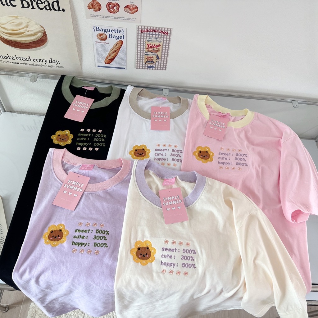 (อก44"ยาว27") S386 เสื้อยืด oversize ผ้าคอตตอน สกรีน merci ribbon