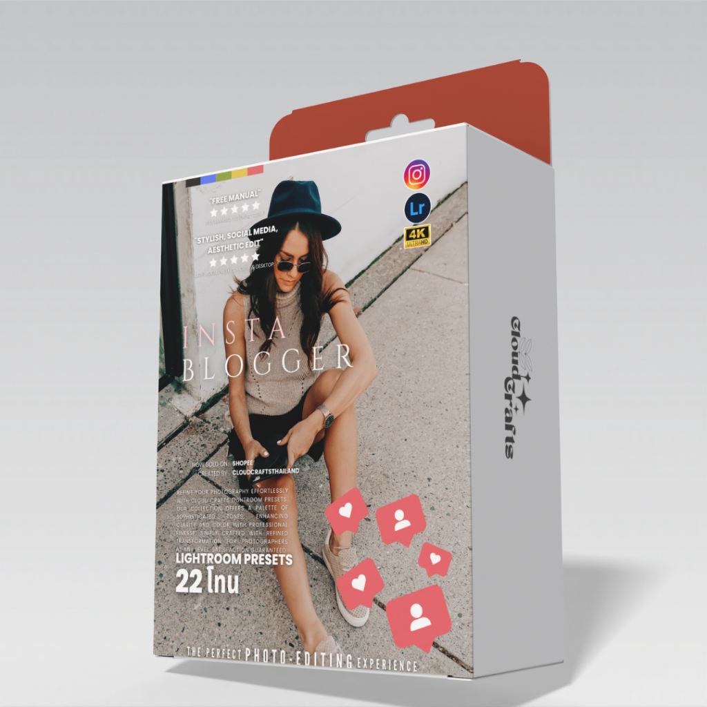 Insta Blogger | 22โทน | ฟิลเตอร์แต่งภาพพรีเมี่ยม | Lightroom | Pro-Grade Edits | Crafted By CloudCrafts | 4GB USB Free