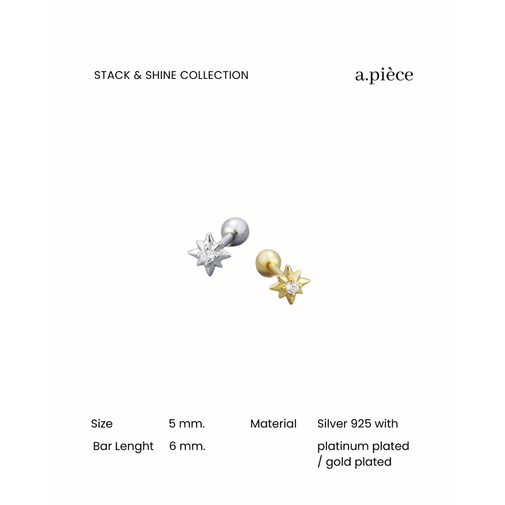 A.piece จิวเงินแท้ Stack & shine collection [all silver 925] Stella piercing