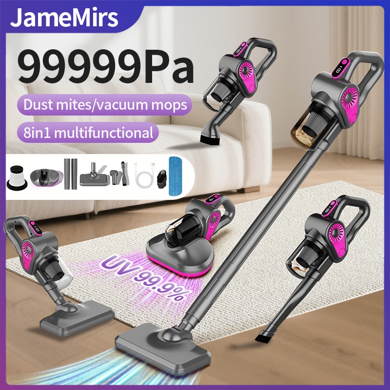 JameMirs เครื่องดูดฝุ่นไร้สาย 99999Pa ฆ่าเชื้อ UV 99% ดูดฝุ่น/ไร/ขนสัตว์ 2 เกียร์ ปรับได้