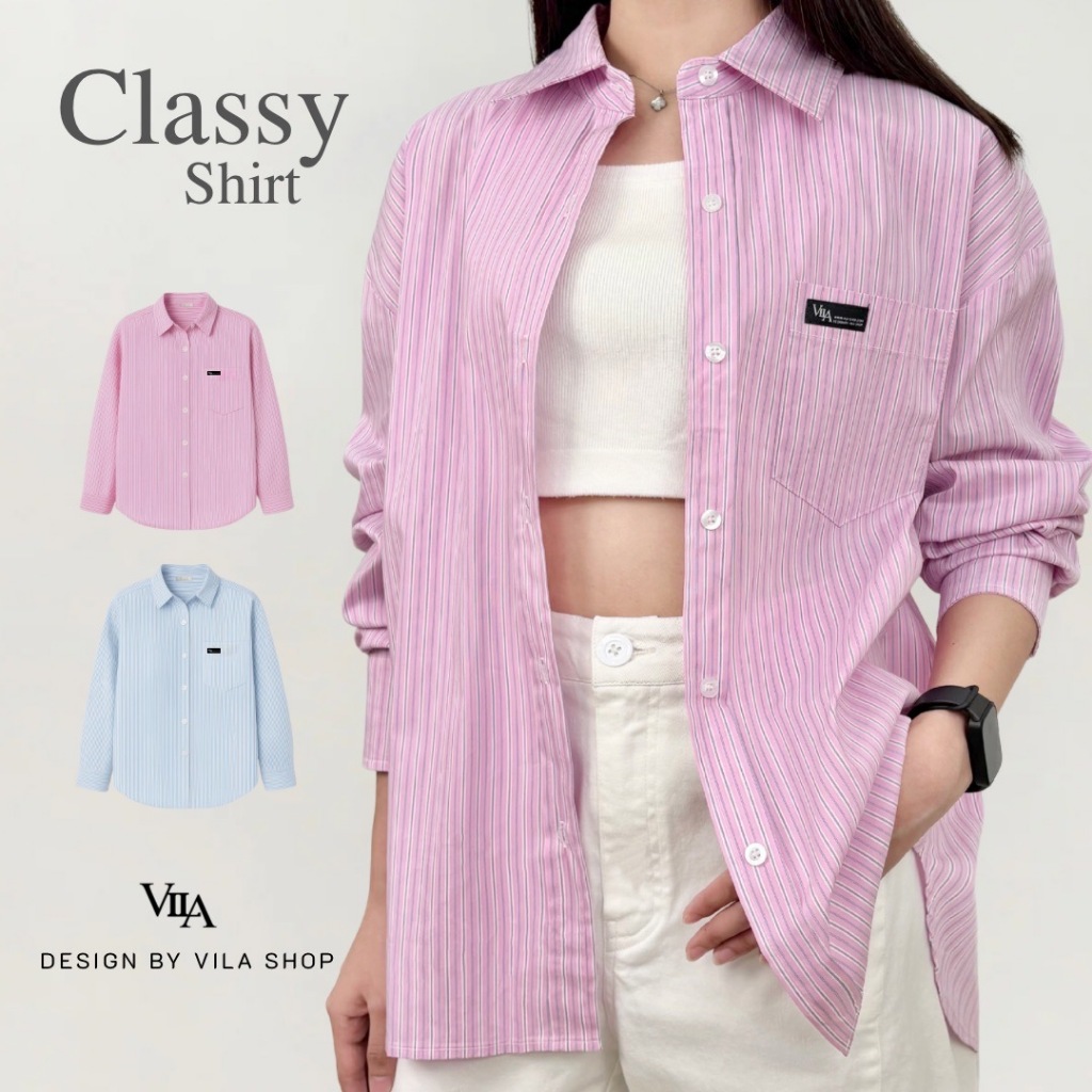 VILA | Classy Shirt VL106 เสื้อเชิ้ตโอเวอร์ไซส์ลายริ้ว