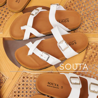 ⛄️Souta รองเท้าแตะสไตล์วินเทจ รวมรุ่นสายขาวพื้นน้ำตาล ไบเก้น⛅️ >> *ลด1ไซส์*