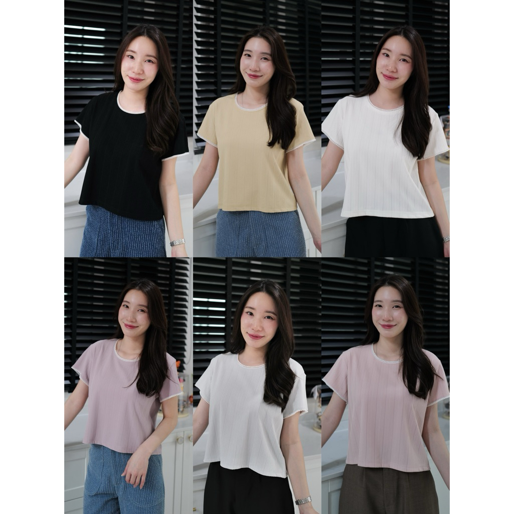 เสื้อคอกลม ‘ขอบลูกไม้เล็ก’😊