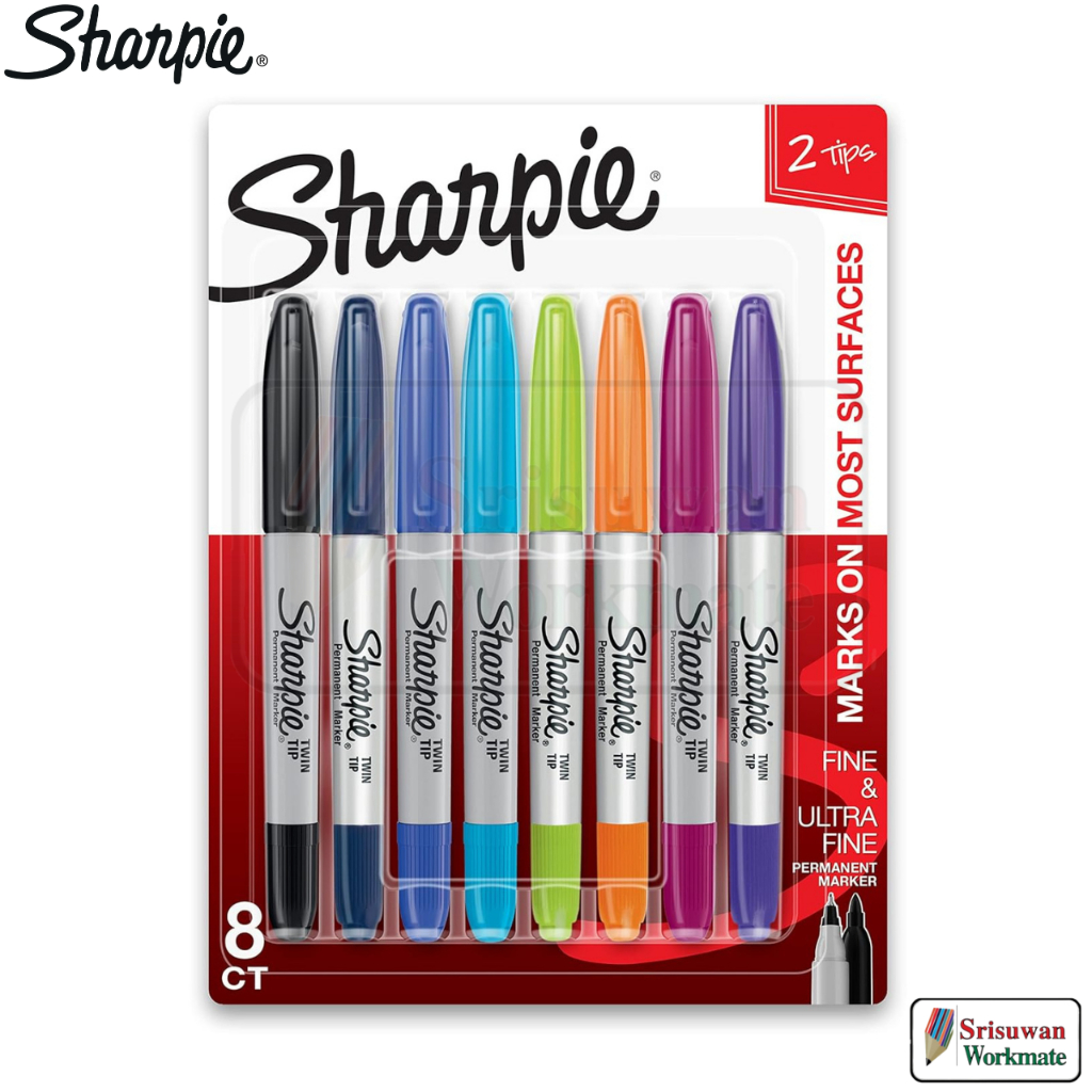 Sharpie #2065409 ชุดปากกา 2หัว ชาปี้ 8 สี  Twin Tip Permanent Marker ปากกามาร์คเกอร์ ปากกาเขียนแก้ว ผ้า