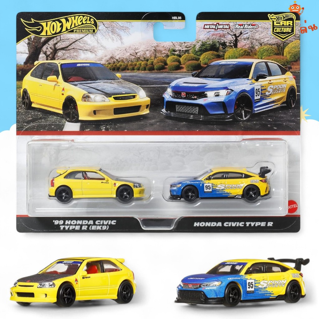 Hot Wheels Premium - 2Pack '99 Honda Civic Type R (EK9) / Honda Civic Type R SPOON สเกล 1/64