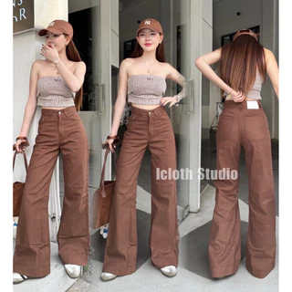 Brick Brown Jeans🤎 กางเกงยีนส์ผู้หญิง ทรงกระบอกปลายขาม้า ยีนส์ผ้าสี ผ้าไม่ยืด เอวสูง ทรงสวย