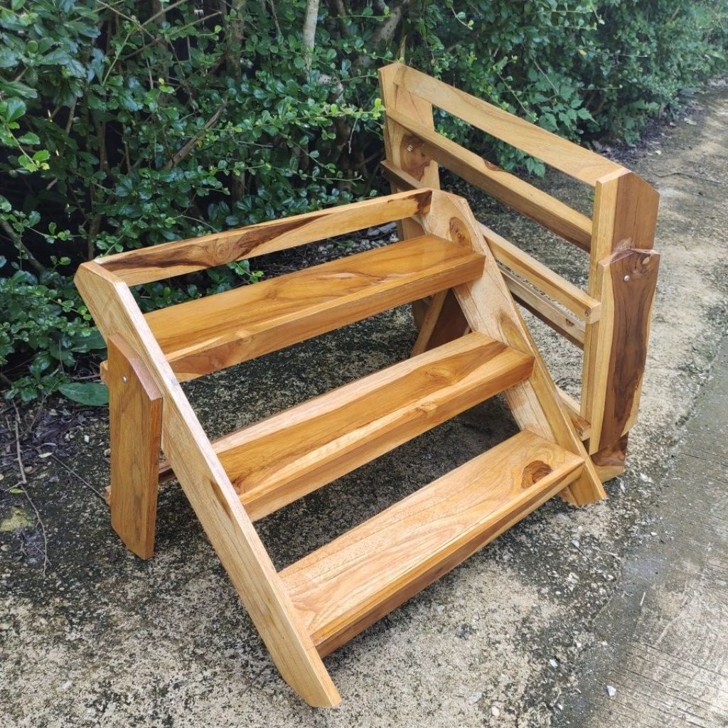 ☑️ชั้นวางของ ขั้นบันได พับได้ไม้สัก ขนาด ก50*ย40*ส33 cm