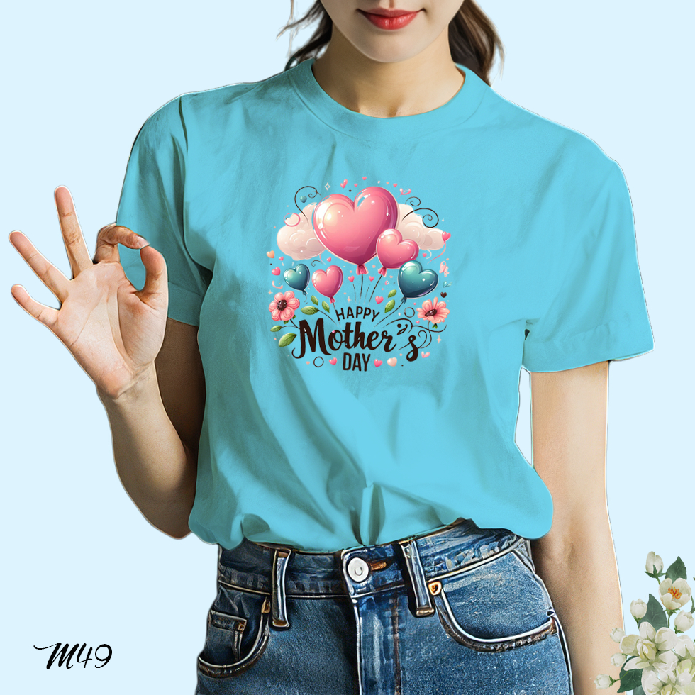 เสื้อยืด สกรีนลาย Happy Mother's Day M49 เนื้อผ้าโพลีเอสเตอร์100% นุ่มใส่สบาย เสื้อฟ้าวันแม่ ตรงปก