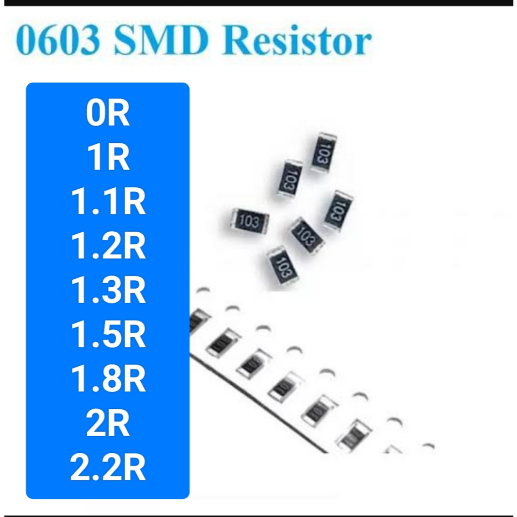 (0603) 0R 1R 1.1R 1.2R 1.3R 1.5R 1.6R 1.8R 2R  SMD Resistor 1.6x0.8mm. 1/10watt