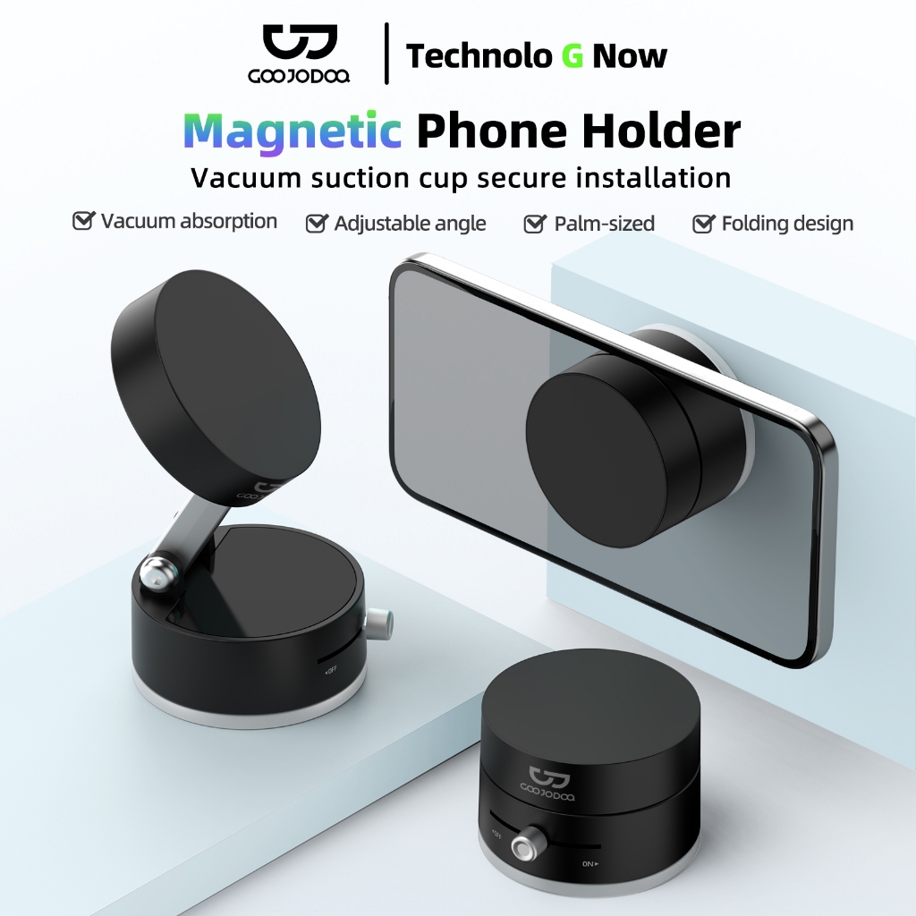 GOOJODOQ Foldable Phone Holder Two-way Switchable Installation Strong Magnetic and Vacuum Absorption No Trace