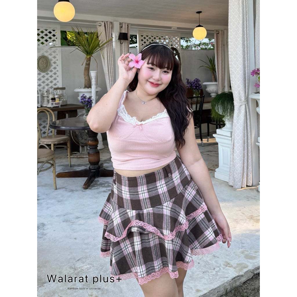 กระโปรงสั้นสาวอวบ ลายสก็อต กระโปรงสาวอวบ เอว32-46นิ้ว - Walarat plus