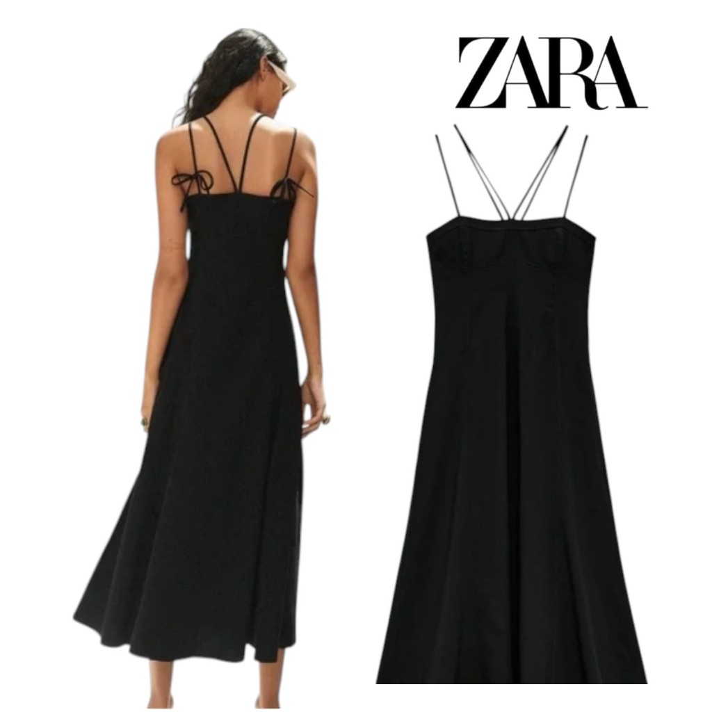 SP308 เดรสสายเดี่ยวไขว้หลังสีดำ  ZARA