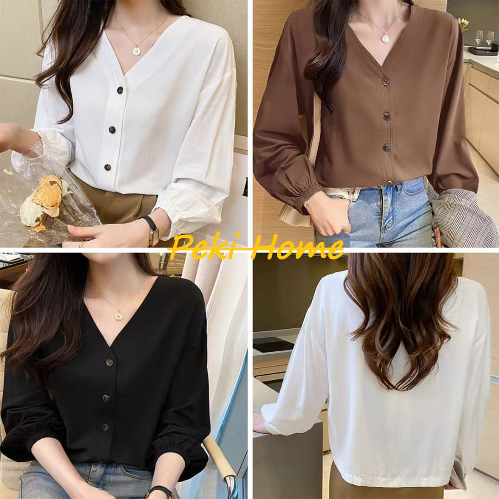 เสื้อเชิ้ตคอวีฝรั่งเศส ดีไซน์สั้นทันสมัย สไตล์ทำงาน