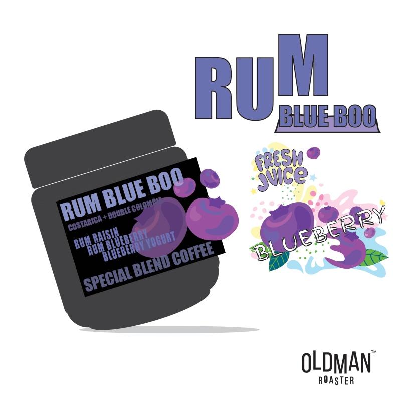เมล็ดกาแฟ RUM BLUE BOO BLEND  (คั่วอ่อน) " COSTARICA+DOUBLE COLOMBIA " กระปุก 200 g